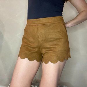 KD Style Brown Suede Scalloped Bottom High Waisted Shorts in Size Small